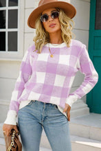 Load image into Gallery viewer, Womens Blouse-Checkered Ribbed Trim Knit Pullover | Coat & Jacket & Cardigan