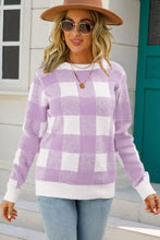 Load image into Gallery viewer, Womens Blouse-Checkered Ribbed Trim Knit Pullover | Coat & Jacket & Cardigan