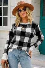Load image into Gallery viewer, Womens Blouse-Checkered Ribbed Trim Knit Pullover | Coat & Jacket & Cardigan
