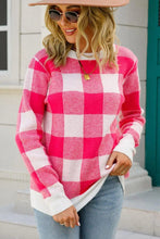 Load image into Gallery viewer, Womens Blouse-Checkered Ribbed Trim Knit Pullover | Coat & Jacket & Cardigan