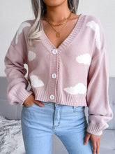 Load image into Gallery viewer, Womens Sweater-Cloud Print Button Down Ribbed Trim Cardigan