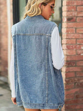 Load image into Gallery viewer, Womens Top-Collared Neck Sleeveless Denim Top with Pockets