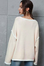 Load image into Gallery viewer, Womens Blouse-Contrast Detail Dropped Shoulder Knit Pullover | Tops/Blouses & Shirts