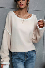 Load image into Gallery viewer, Womens Blouse-Contrast Detail Dropped Shoulder Knit Pullover | Tops/Blouses & Shirts