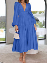Load image into Gallery viewer, Womens Maxi Dress-Deep V-Neck Balloon Sleeve Plain Maxi Dress