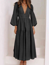 Load image into Gallery viewer, Womens Maxi Dress-Deep V-Neck Balloon Sleeve Plain Maxi Dress