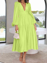Load image into Gallery viewer, Womens Maxi Dress-Deep V-Neck Balloon Sleeve Plain Maxi Dress