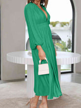 Load image into Gallery viewer, Womens Maxi Dress-Deep V-Neck Balloon Sleeve Plain Maxi Dress