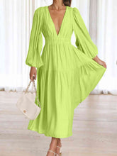 Load image into Gallery viewer, Womens Maxi Dress-Deep V-Neck Balloon Sleeve Plain Maxi Dress