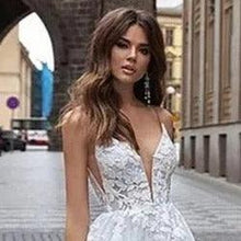 Load image into Gallery viewer, Backless Beach Wedding Dress-Deep V-Neck Lace Bridal Gown | Wedding Dresses