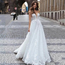 Load image into Gallery viewer, Backless Beach Wedding Dress-Deep V-Neck Lace Bridal Gown | Wedding Dresses