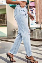 Load image into Gallery viewer, Blue Jeans-Distressed Buttoned Loose Fit Blue Jeans | Blue Jeans