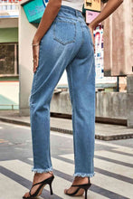 Load image into Gallery viewer, Blue Jeans-Distressed Buttoned Loose Fit Blue Jeans | Blue Jeans