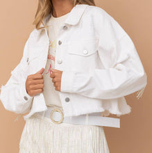 Load image into Gallery viewer, Womens Jacket-Distressed Raw Hem Dropped Shoulder Denim Jacket