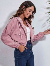 Load image into Gallery viewer, Womens Jacket-Drawstring Hooded Zip Up Jacket with Pockets