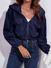 Load image into Gallery viewer, Womens Jacket-Drawstring Hooded Zip Up Jacket with Pockets