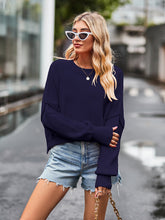 Load image into Gallery viewer, Womens Blouse-Dropped Shoulder Round Neck Long Sleeve Knit Top | Tops/Blouses & Shirts