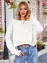 Load image into Gallery viewer, Womens Blouse-Dropped Shoulder Round Neck Long Sleeve Knit Top | Tops/Blouses & Shirts