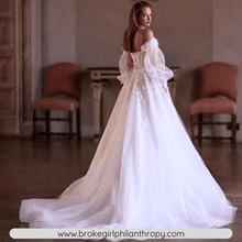 Load image into Gallery viewer, Lace Wedding Dress- Boat Neck Puff Sleeve Beach Wedding Dress | Wedding Dresses