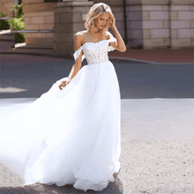 Load image into Gallery viewer, Off the Shoulder Wedding Dress-A-Line Open Back Bridal Gown | Wedding Dresses