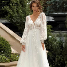 Load image into Gallery viewer, Beach Wedding Dress-Backless Puff Sleeves Beach Wedding Dress | Wedding Dresses