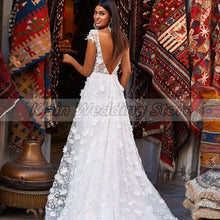 Load image into Gallery viewer, Backless Wedding Dress-Backless A Line Flower Lace Bridal Gown | Wedding Dresses