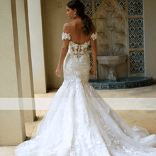 Load image into Gallery viewer, Mermaid Wedding Dress-Flower Lace Applique Mermaid Bridal Gown | Wedding Dresses
