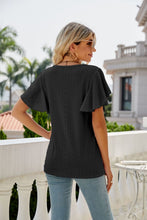 Load image into Gallery viewer, Womens Blouse-Eyelet Flutter Sleeve Round Neck Top | Tops/Blouses & Shirts