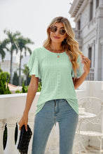 Load image into Gallery viewer, Womens Blouse-Eyelet Flutter Sleeve Round Neck Top | Tops/Blouses & Shirts