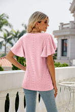 Load image into Gallery viewer, Eyelet Flutter Sleeve Round Neck Top Broke Girl Philanthropy