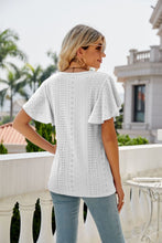 Load image into Gallery viewer, Womens Blouse-Eyelet Flutter Sleeve Round Neck Top | Tops/Blouses & Shirts