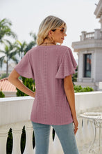 Load image into Gallery viewer, Womens Blouse-Eyelet Flutter Sleeve Round Neck Top | Tops/Blouses & Shirts