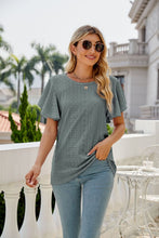 Load image into Gallery viewer, Womens Blouse-Eyelet Flutter Sleeve Round Neck Top | Tops/Blouses & Shirts