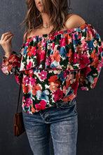 Load image into Gallery viewer, Womens Blouse-Floral Off-Shoulder Flounce Sleeve Layered Blouse | Top