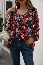 Load image into Gallery viewer, Womens Blouse-Floral Print Balloon Sleeve Ruched Blouse | Tops/Blouses & Shirts