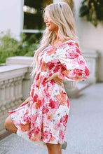 Load image into Gallery viewer, Womens Dress-Floral Smocked Square Neck Long Sleeve Dress | Dresses/Midi Dresses