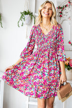 Load image into Gallery viewer, Womens Dress-Floral Smocked V-Neck Flounce Sleeve Dress | Dresses/Mini Dresses