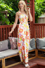 Load image into Gallery viewer, Womens Jumpsuit-Floral Square Neck Smocked Wide Leg Jumpsuit