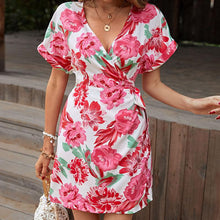 Load image into Gallery viewer, Womens Mini Dress-Floral Tied Short Sleeve Mini Dress