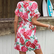 Load image into Gallery viewer, Womens Mini Dress-Floral Tied Short Sleeve Mini Dress