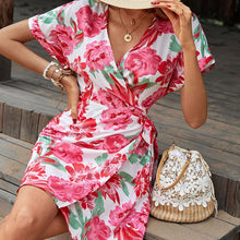 Load image into Gallery viewer, Womens Mini Dress-Floral Tied Short Sleeve Mini Dress