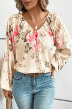 Load image into Gallery viewer, Womens Blouse-Floral V-Neck Balloon Sleeve Blouse | Tops/Blouses & Shirts