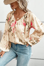 Load image into Gallery viewer, Womens Blouse-Floral V-Neck Balloon Sleeve Blouse | Tops/Blouses & Shirts