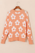 Load image into Gallery viewer, Womens Sweater-Flower Round Neck Dropped Shoulder Sweater | top
