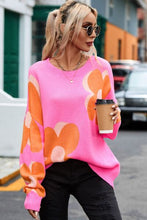 Load image into Gallery viewer, Womens Sweater-Flower Round Neck Dropped Shoulder Sweater | top