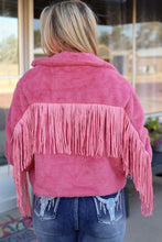 Load image into Gallery viewer, Womens Jacket-Pink Fringe Detail Zip-Up Jacket