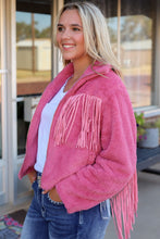 Load image into Gallery viewer, Womens Jacket-Pink Fringe Detail Zip-Up Jacket