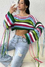 Load image into Gallery viewer, Womens Top-Fringe Striped Round Neck Knit Top | Cami Top