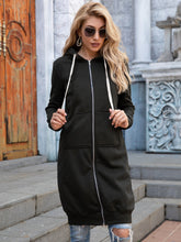 Load image into Gallery viewer, Womens Top-Full Size Zip-Up Longline Hoodie with Pockets | Coat & Jacket & Cardigan