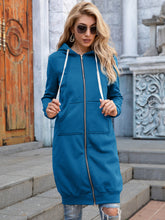 Load image into Gallery viewer, Womens Top-Full Size Zip-Up Longline Hoodie with Pockets | Coat & Jacket & Cardigan